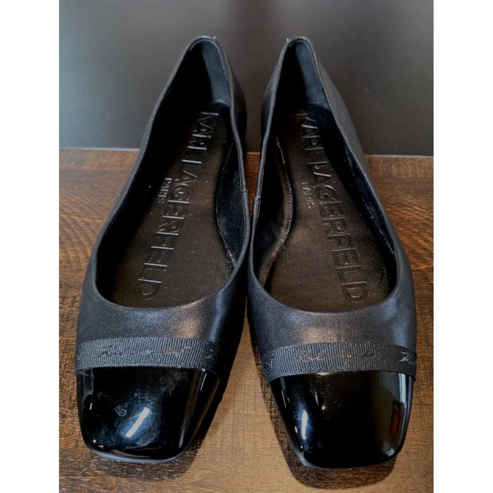 Karl Lagerfeld Zofia Zayne Black Ballet Flats Slippers E24 Slip On Shoes sz 9‎ M